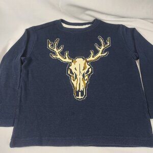 Crazy 8 Boy's Long Sleeve Blue Thermal Shirt " Deer Head" Size 5/6